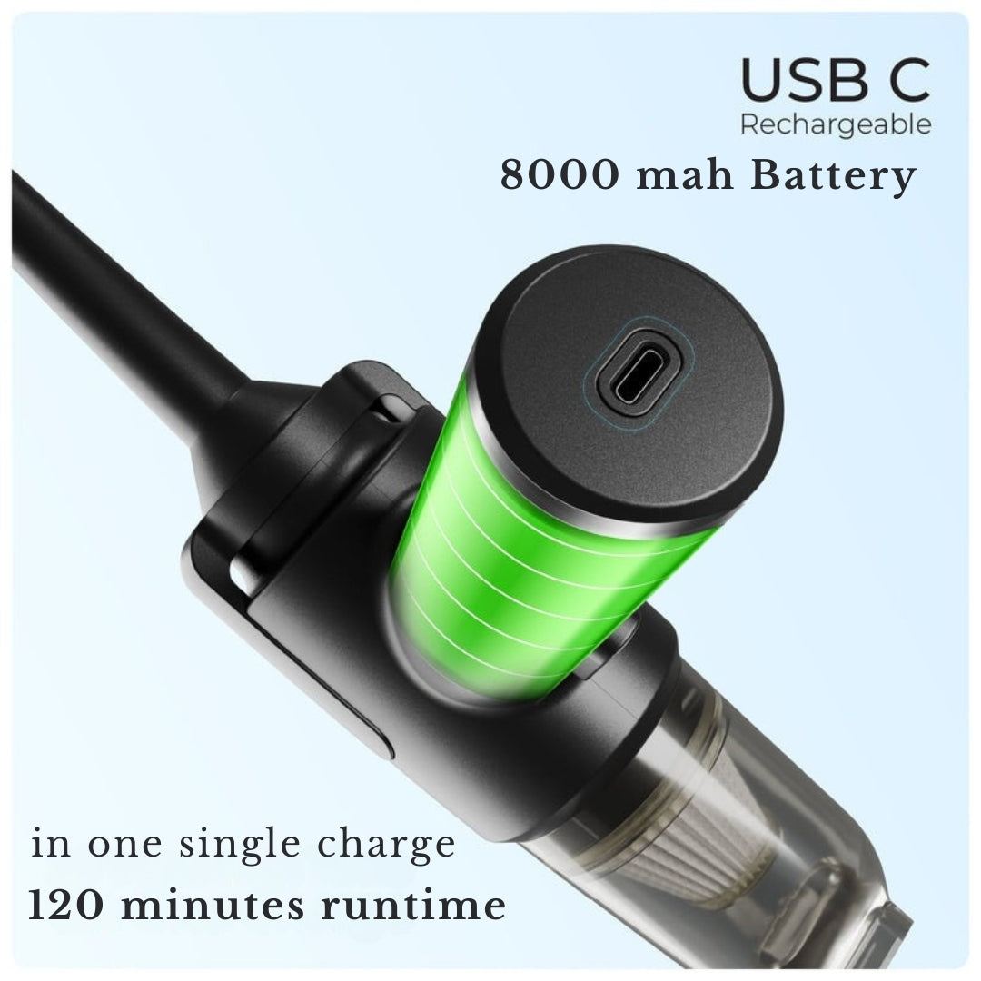 9000Pa Turbo Suction Cleaner | Cordless & Compact Design | Dual Function for Car, Home, office & More