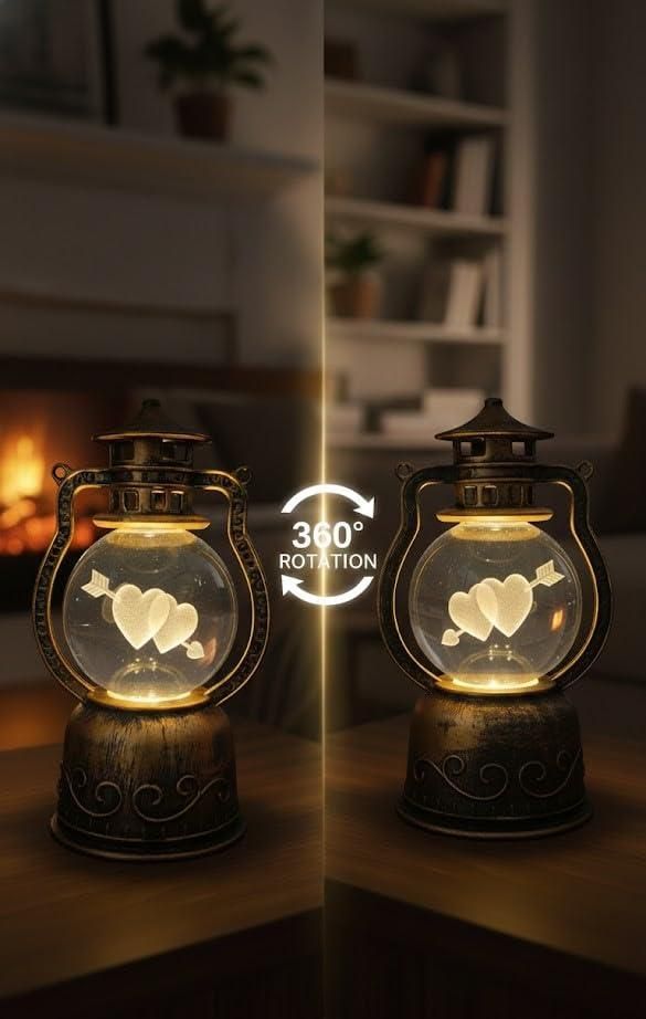 Crystal Ball Night Lamp LED 3D Love 2 Heart and Arrow, Lalten Type Design, USB Table with Crystal Ball for Home Office, Decoration, Birthday, Living Room,Gift Adults