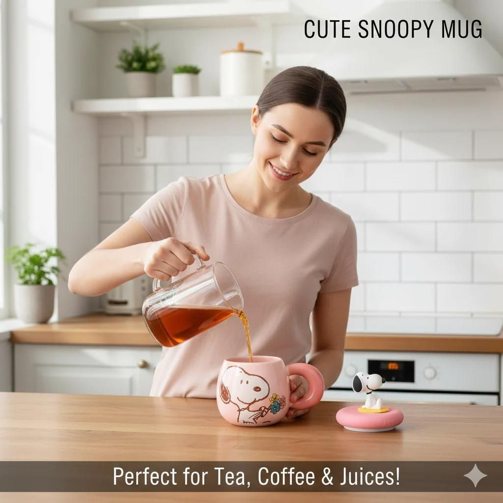 Anime Cartoon Snoopy Ceramic Mug Kawaii Home Milk Cup Couple Coffee Cup 500 ml Pack of 1