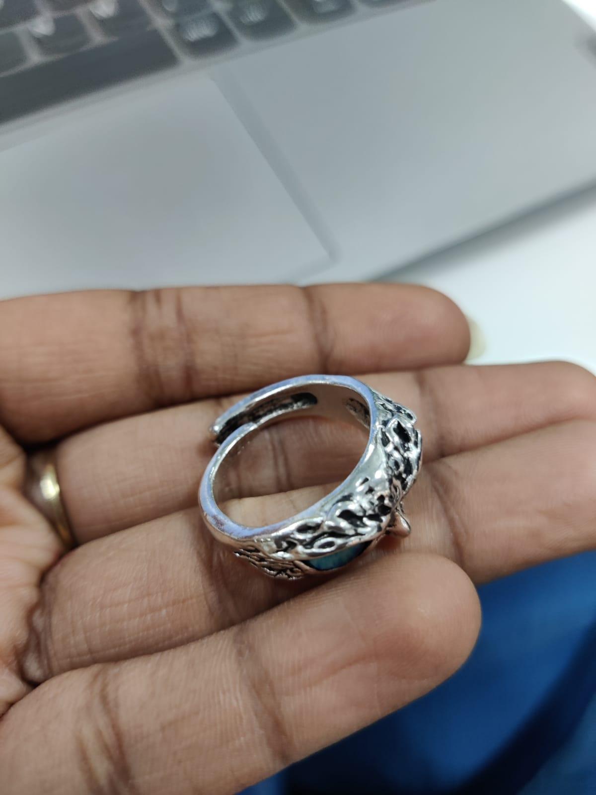 VIEN Silver Owl Ring Cat Eyes Animal Charm Vintage Rings for Men Women Ring Adjustable( Pack of 2)