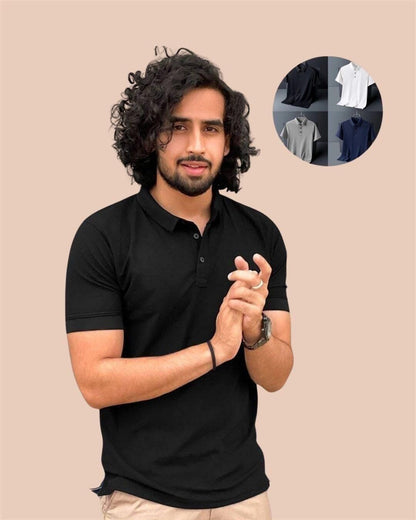Poly Matte Solid Half Sleeves Mens Polo T-Shirt Pack Of 4
