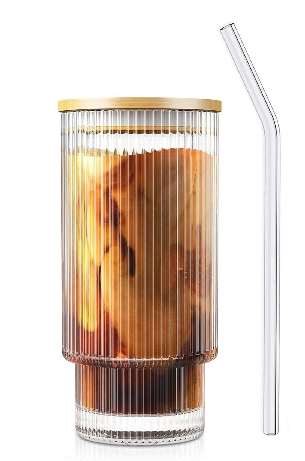 Ribbed Shape Glass with Wood Cap