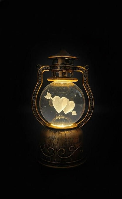 Crystal Ball Night Lamp LED 3D Love 2 Heart and Arrow, Lalten Type Design, USB Table with Crystal Ball for Home Office, Decoration, Birthday, Living Room,Gift Adults