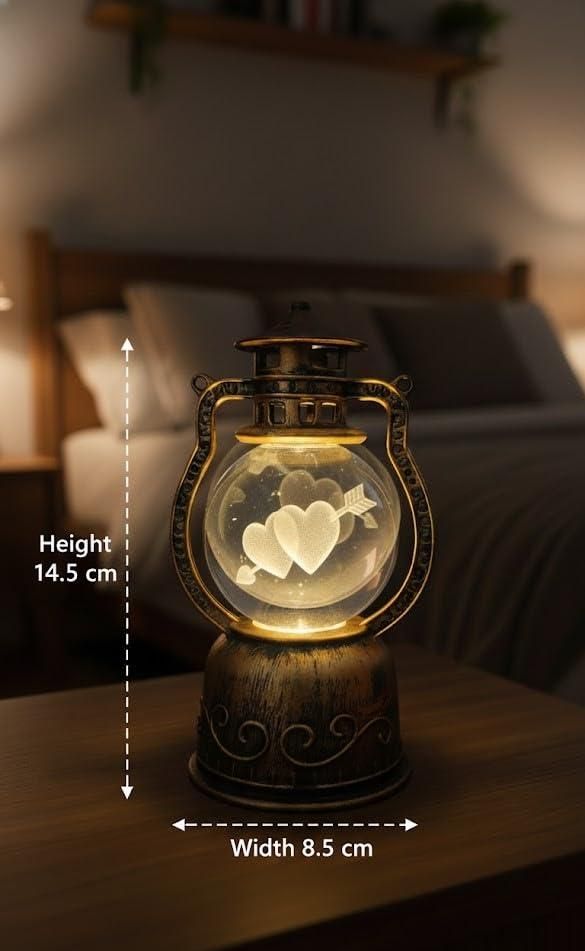 Crystal Ball Night Lamp LED 3D Love 2 Heart and Arrow, Lalten Type Design, USB Table with Crystal Ball for Home Office, Decoration, Birthday, Living Room,Gift Adults