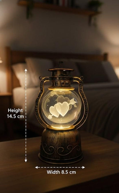 Crystal Ball Night Lamp LED 3D Love 2 Heart and Arrow, Lalten Type Design, USB Table with Crystal Ball for Home Office, Decoration, Birthday, Living Room,Gift Adults